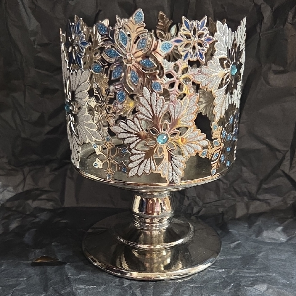 Elegant Silver and Blue Candle Holder